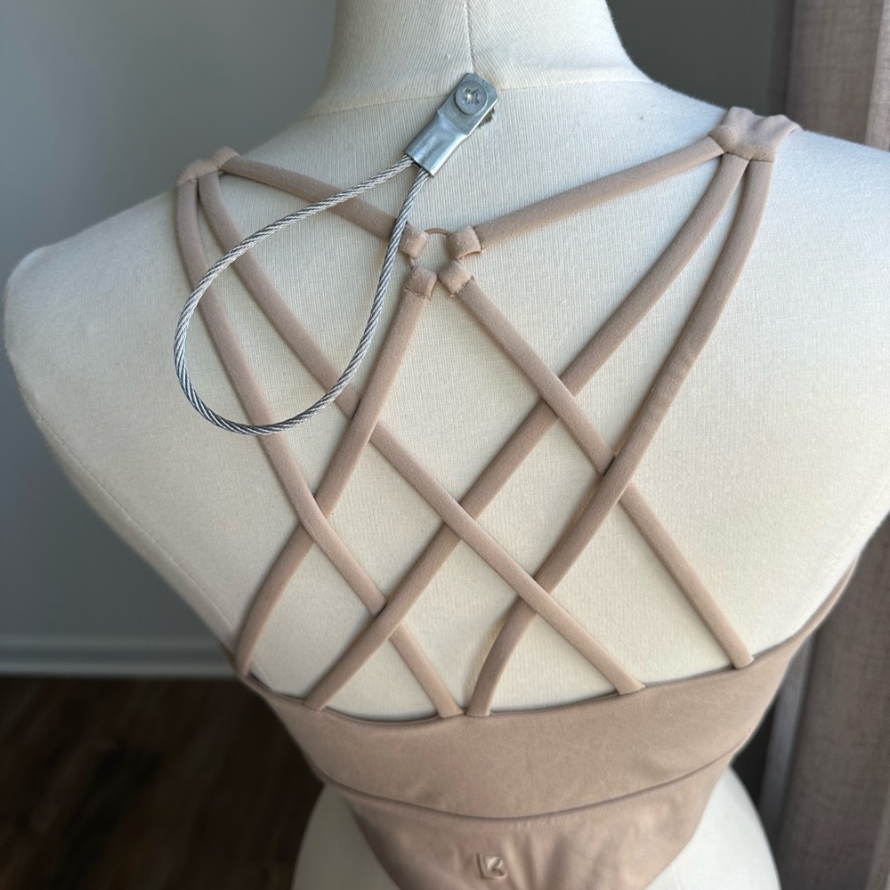 BuffBunny Glittery Beige Strappy Back Sports Bra long line workout top